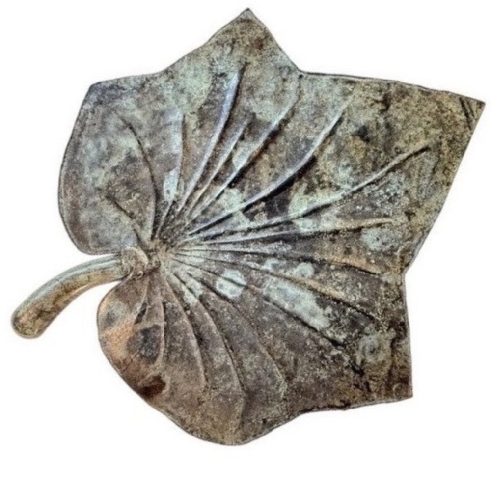 Unique Metal Leaf Home Art Wall Decor Tray Made‎ in India Green Gray Brown 12x15